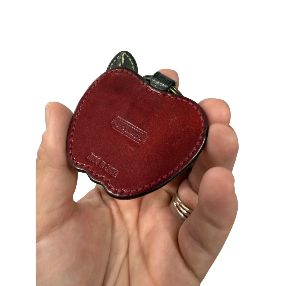 Coach Red Leather Apple Bag Charm Keychain Signature C Brass Hardware 1941 Logo